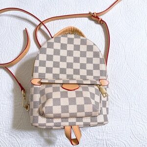 Checkered light ivory gray convertible backpack small